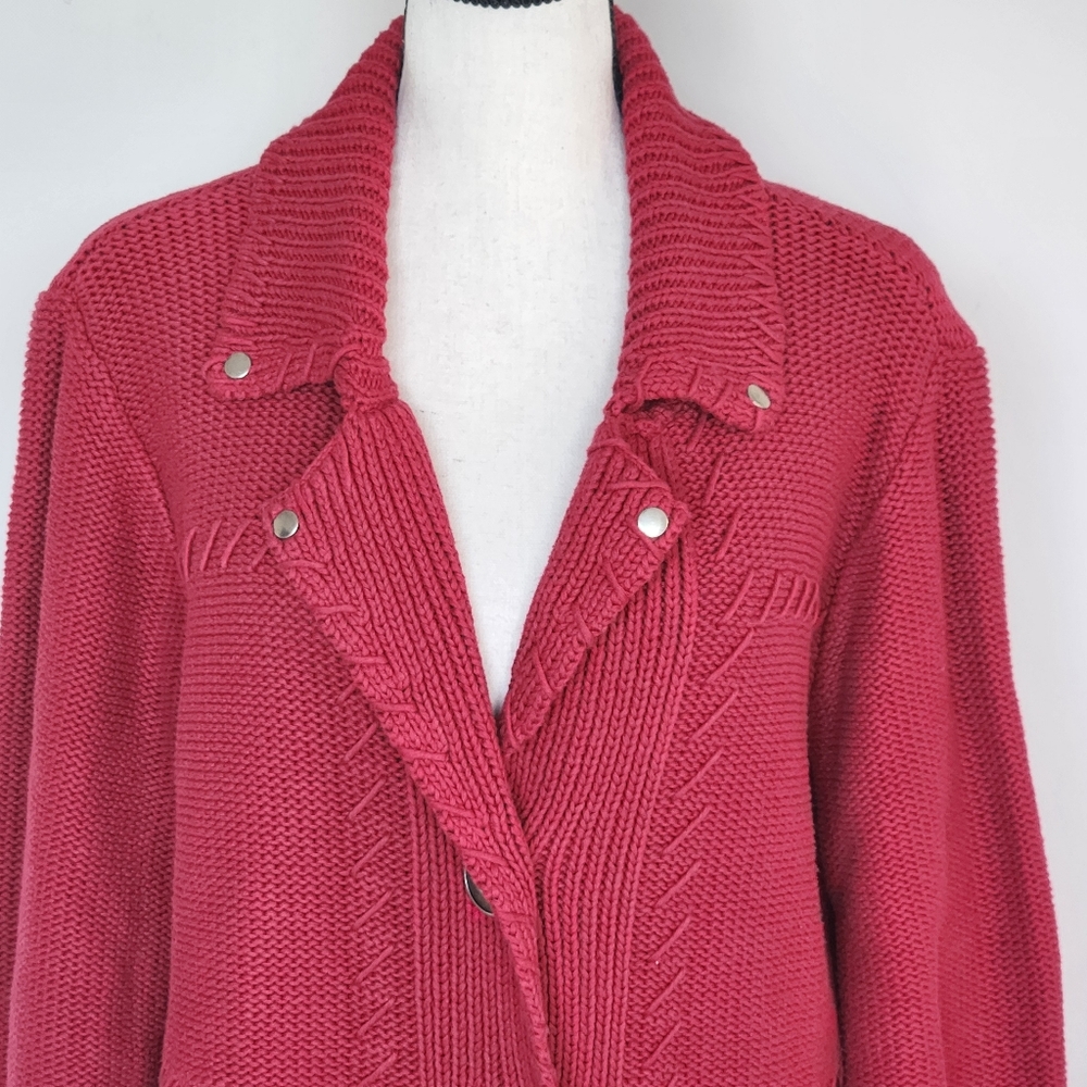Chico's Cardigan Sweater Chunky Heavy Warm Red Rivet Big Buttons Large/ 3 - Picture 4 of 14